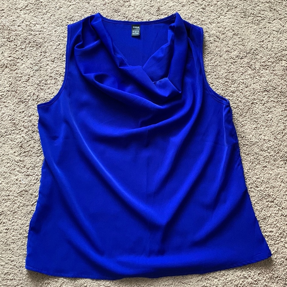 Blue Shein cowl neck blouse